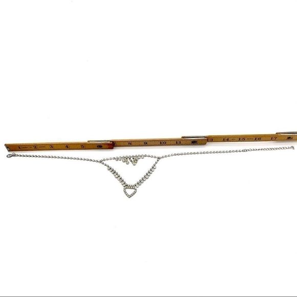 𝅺Double Drop Rhinestone Necklace Silver Vintage - Picture 11 of 14